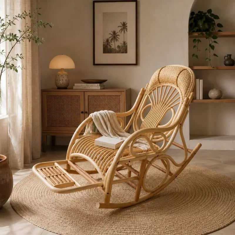 Rocking Chair Rotin Vintage - 115 × 58 × 93 cm