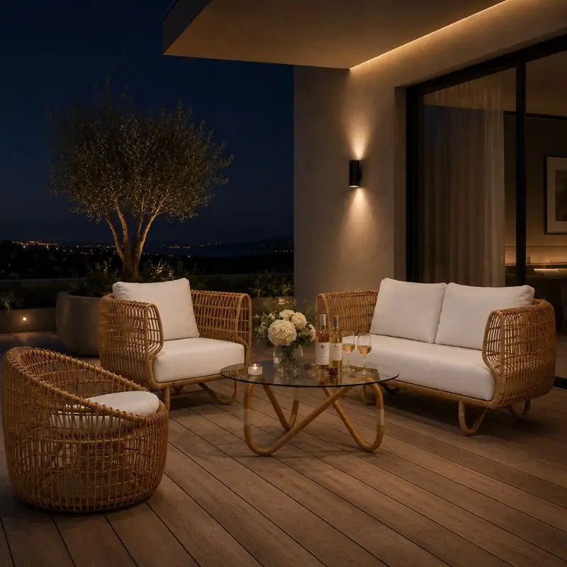 Salon de Jardin en Rotin - 2 fauteuils + 1 canapé + 1 table basse