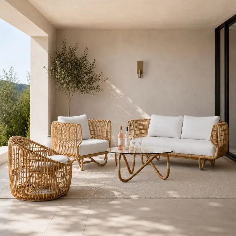 Salon de Jardin en Rotin - 2 fauteuils + 1 canapé + 1 table basse