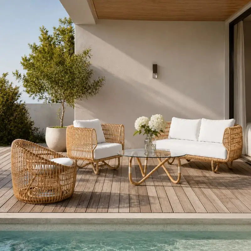 Salon de Jardin en Rotin - 2 fauteuils + 1 canapé + 1 table basse