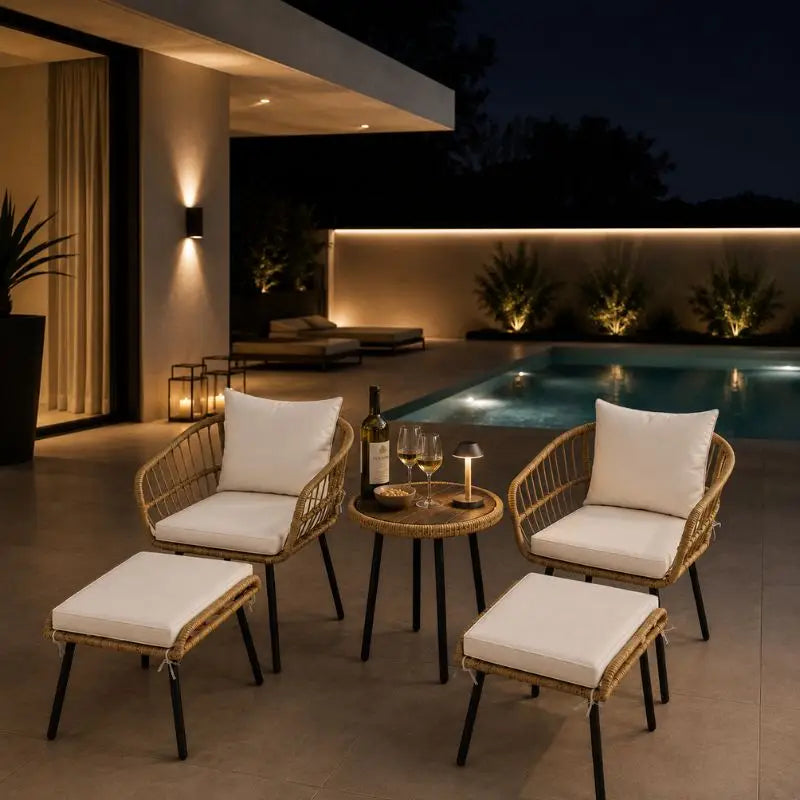 Salon de Jardin Rotin Synthétique - 1 petite table + 2 chaises + 2 tabourets