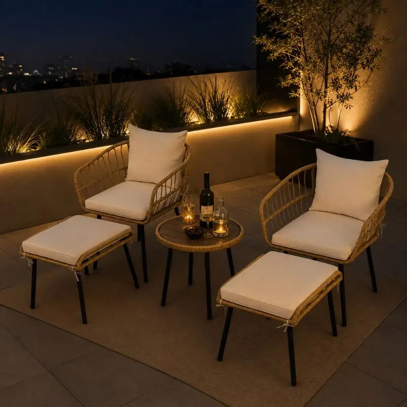 Salon de Jardin Rotin Synthétique - 1 petite table + 2 chaises + 2 tabourets