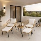 Salon de Jardin Rotin Synthétique - 1 petite table + 2 chaises + 2 tabourets