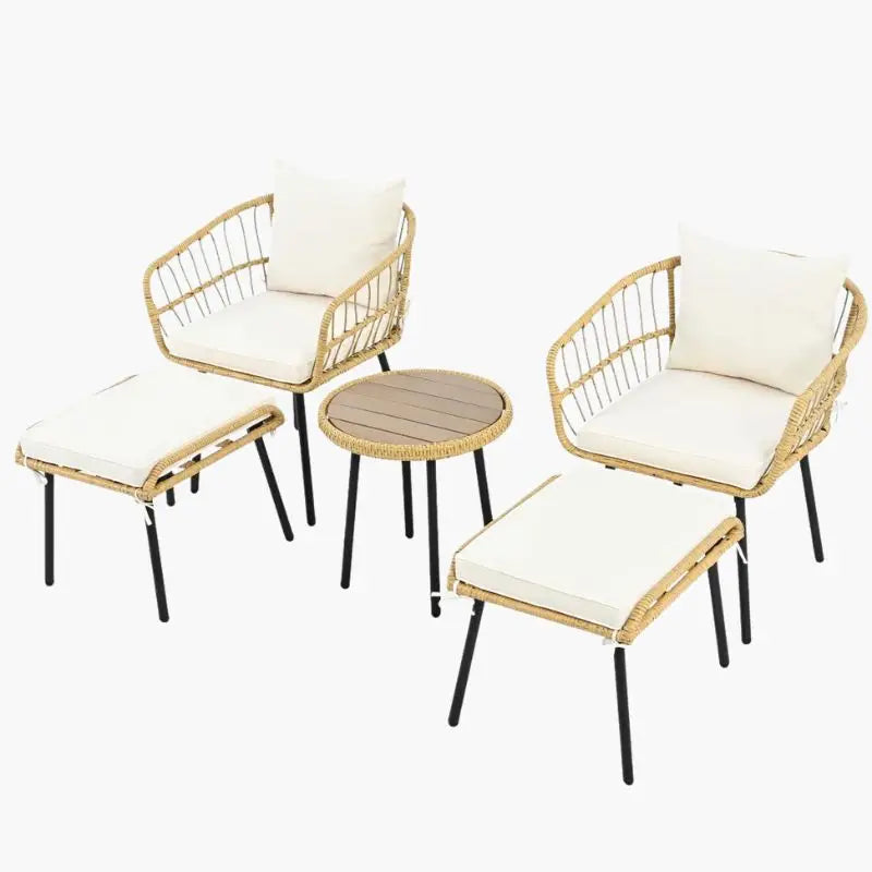 Salon de Jardin Rotin Synthétique - 1 petite table + 2 chaises + 2 tabourets