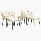 Salon de Jardin Rotin Synthétique - 1 petite table + 2 chaises + 2 tabourets
