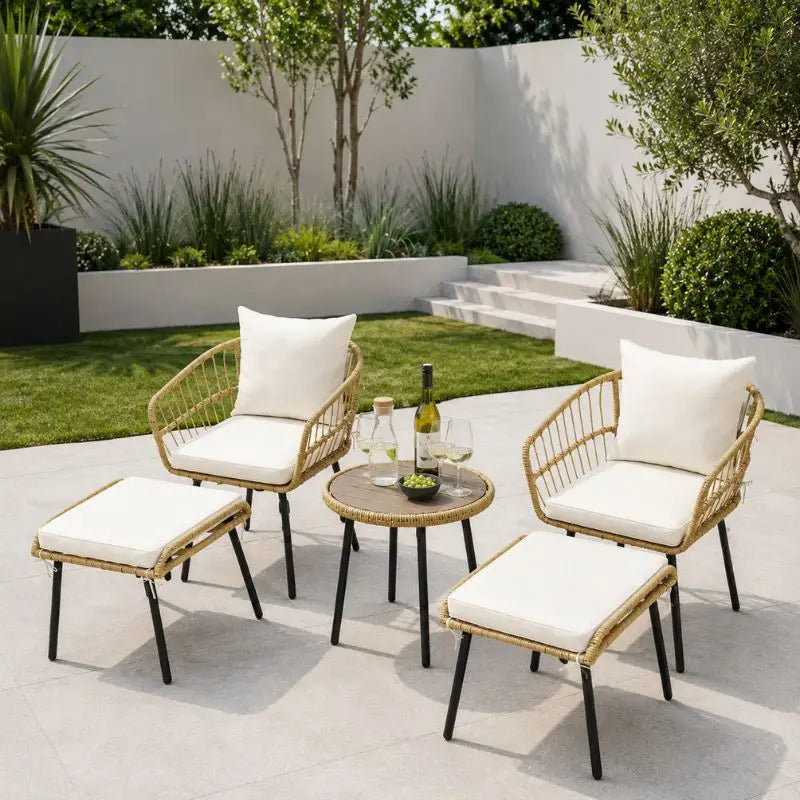Salon de Jardin Rotin Synthétique - 1 petite table + 2 chaises + 2 tabourets