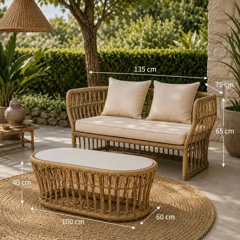 Salon Jardin Rotin - 1 fauteuil 2 places + 1 table basse