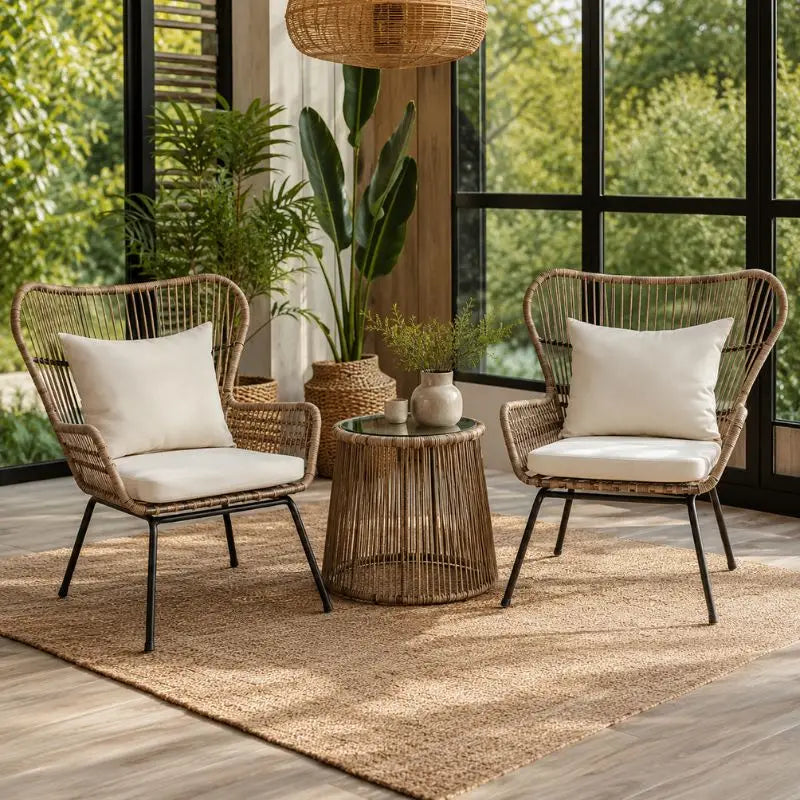 Salon Rotin Véranda - 2 fauteuils + 1 table basse