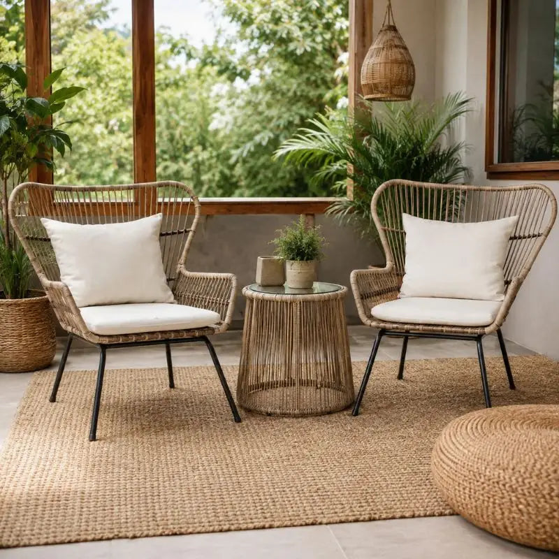 Salon Rotin Véranda - 2 fauteuils + 1 table basse