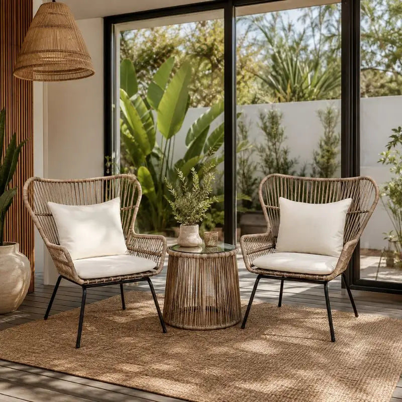 Salon Rotin Véranda - 2 fauteuils + 1 table basse