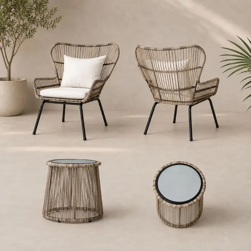 Salon Rotin Véranda - 2 fauteuils + 1 table basse