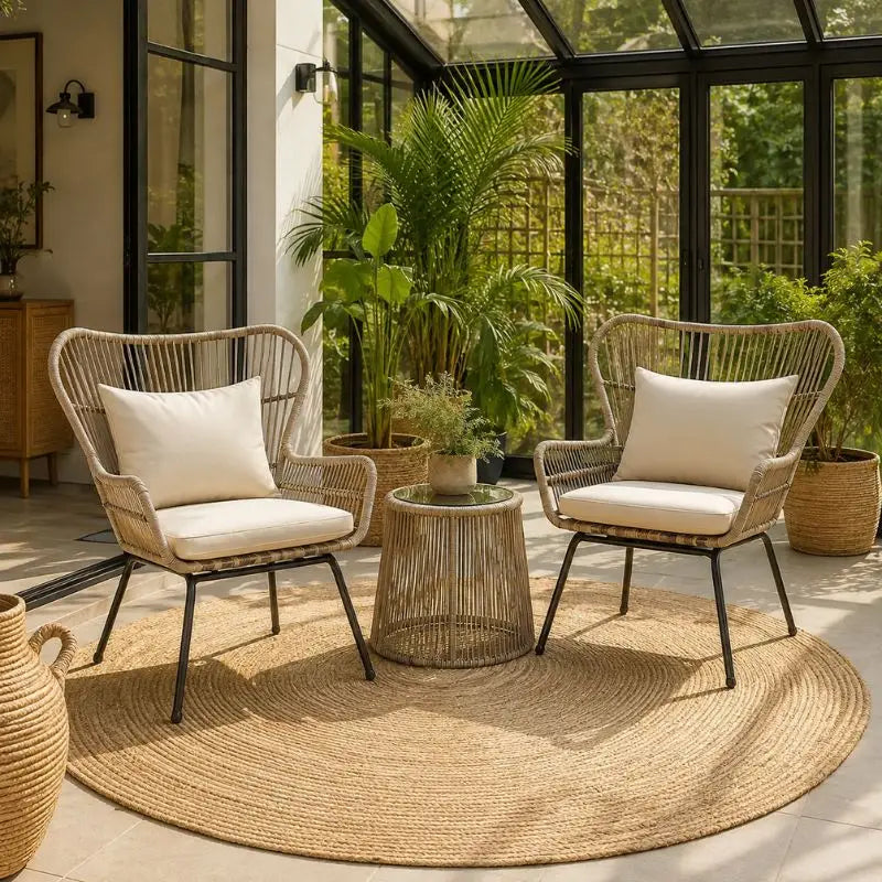 Salon Rotin Véranda - 2 fauteuils + 1 table basse