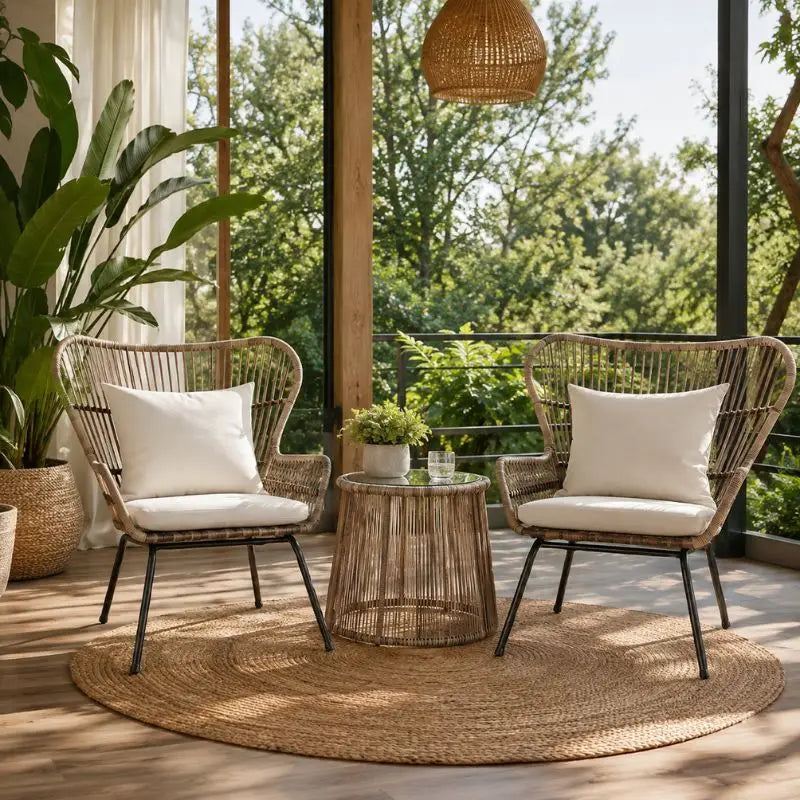 Salon Rotin Véranda - 2 fauteuils + 1 table basse
