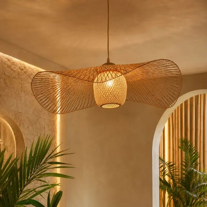 Suspension Chapeau Rotin et Bambou