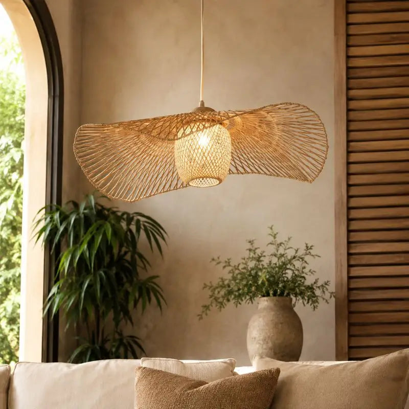 Suspension Chapeau Rotin et Bambou