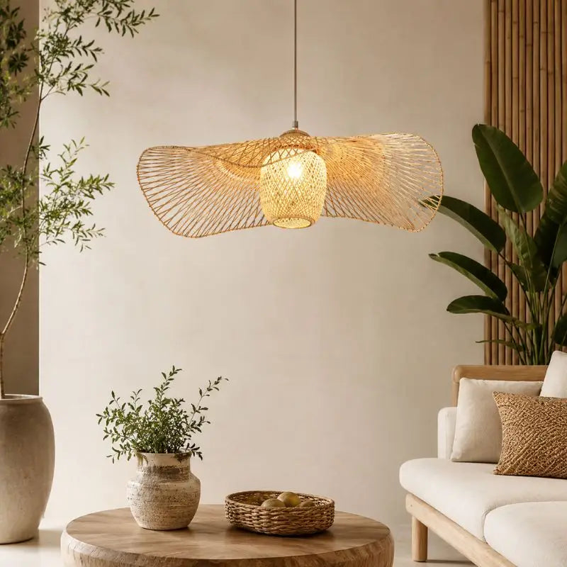 Suspension Chapeau Rotin et Bambou