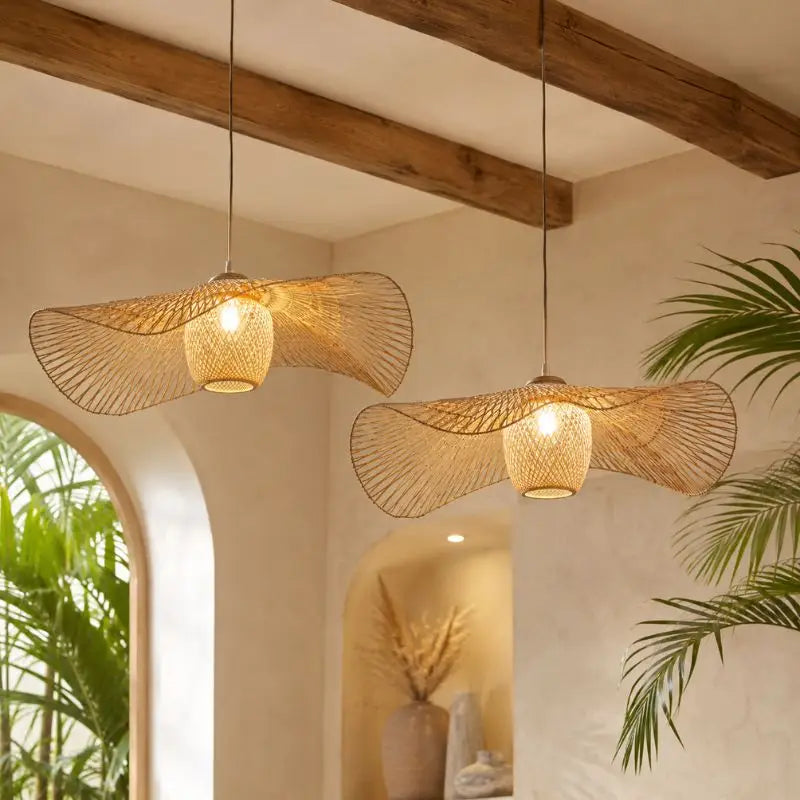 Suspension Chapeau Rotin et Bambou