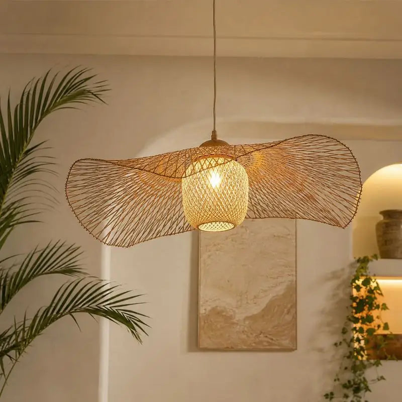 Suspension Chapeau Rotin et Bambou