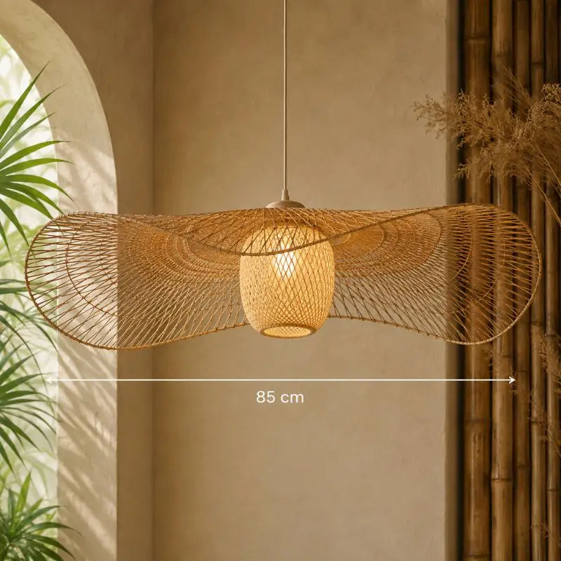 Suspension Chapeau Rotin et Bambou - 85 cm
