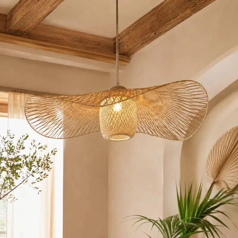 Suspension Chapeau Rotin et Bambou