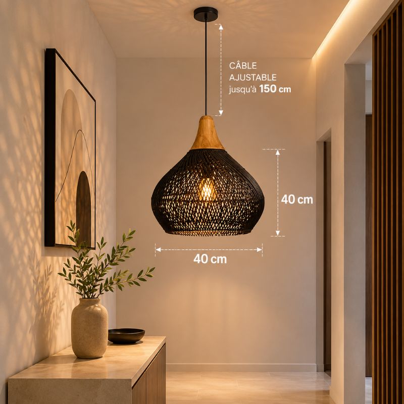 Suspension en Rotin Noir - 40 x 40 cm