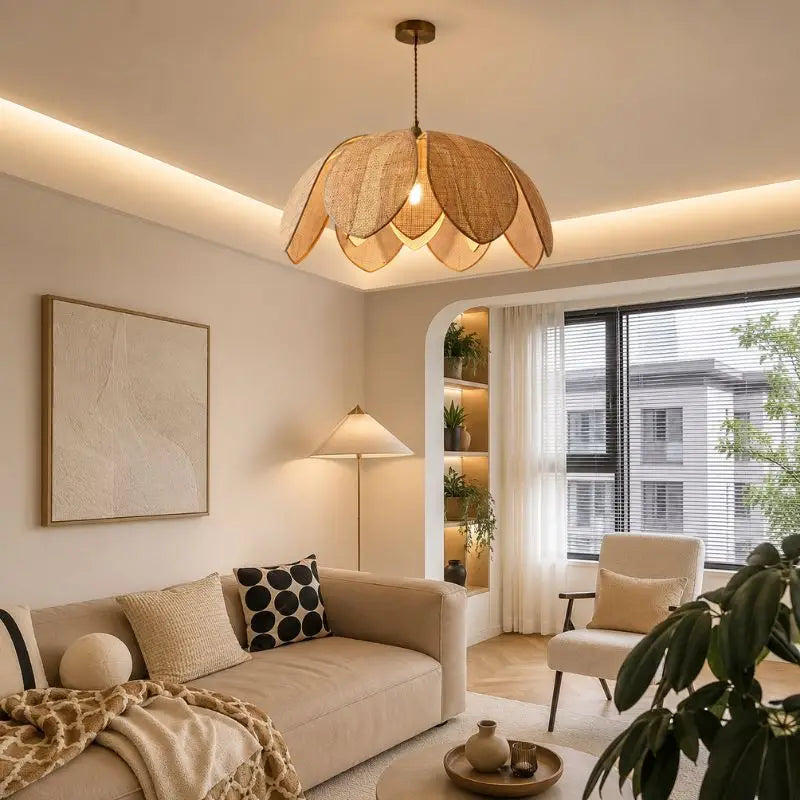 Suspension Fleur en Rotin