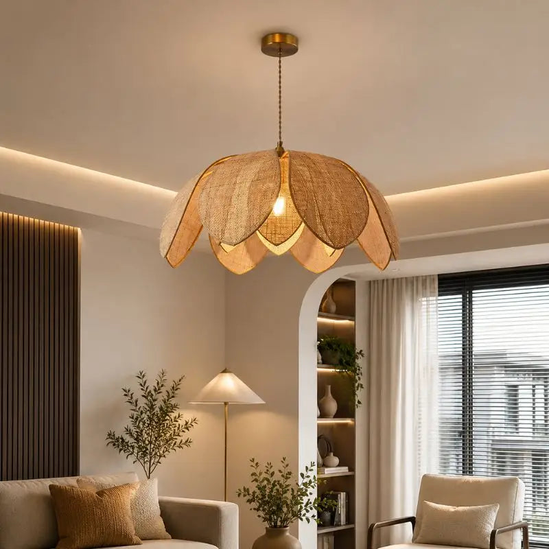 Suspension Fleur en Rotin