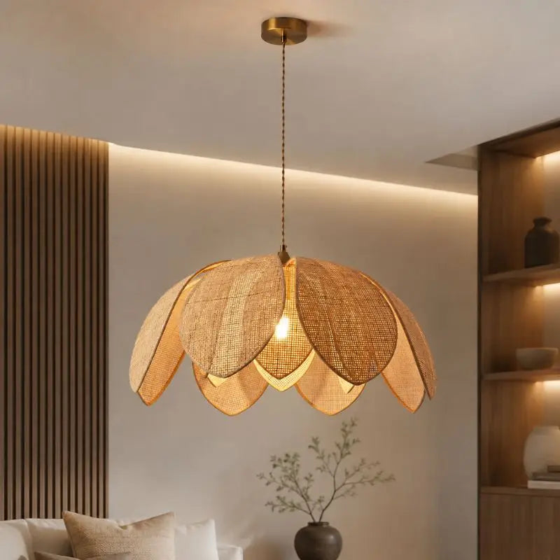 Suspension Fleur en Rotin