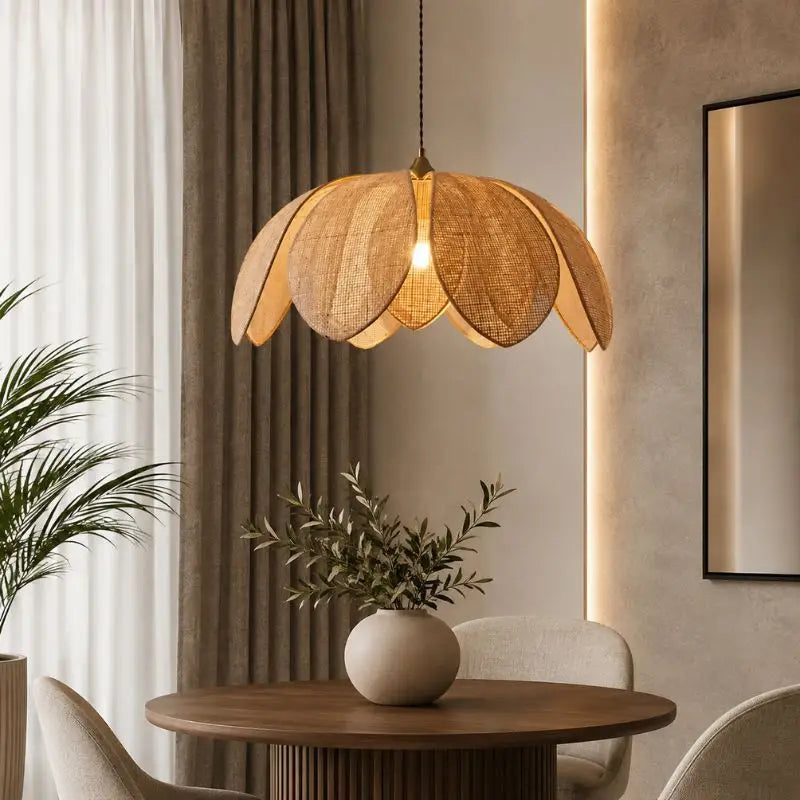Suspension Fleur en Rotin