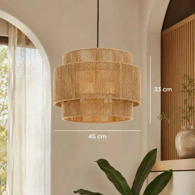 Suspension Rotin et Bambou Vintage - 45 x 33 cm