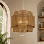 Suspension Rotin et Bambou Vintage - 65 x 47 cm