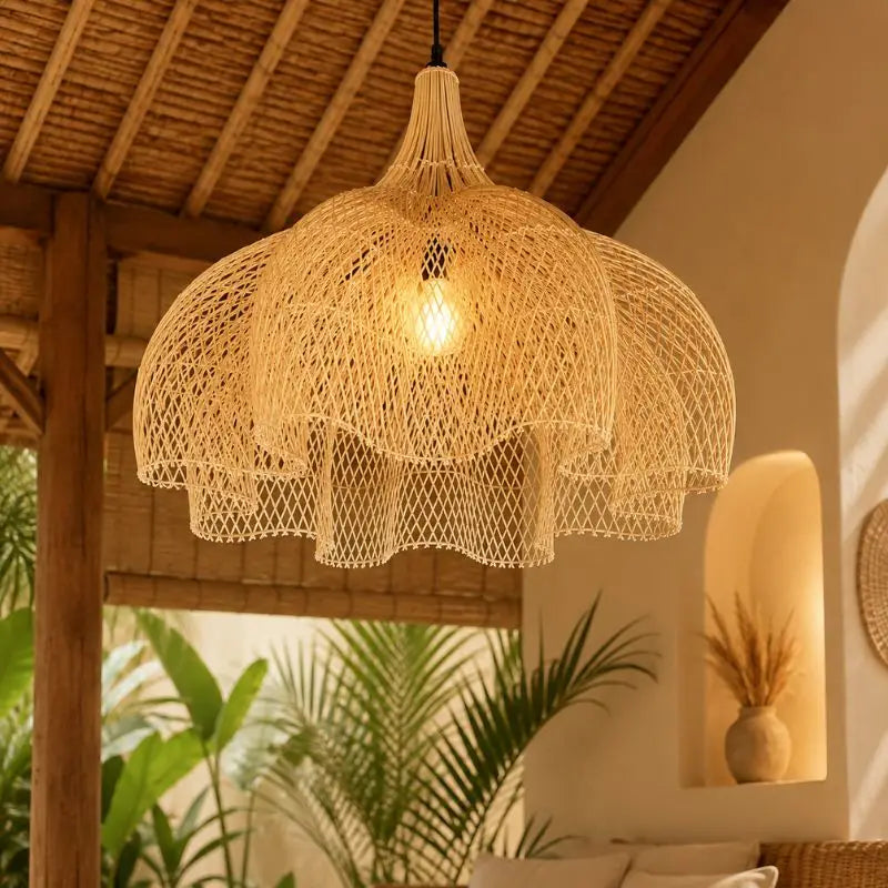Suspension Rotin Forme Cloche