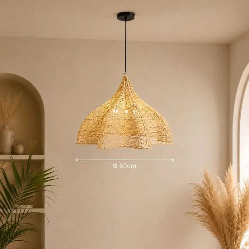 Suspension Rotin Forme Cloche - Beige - 60 cm