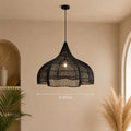 Suspension Rotin Forme Cloche - Noir - 60 cm