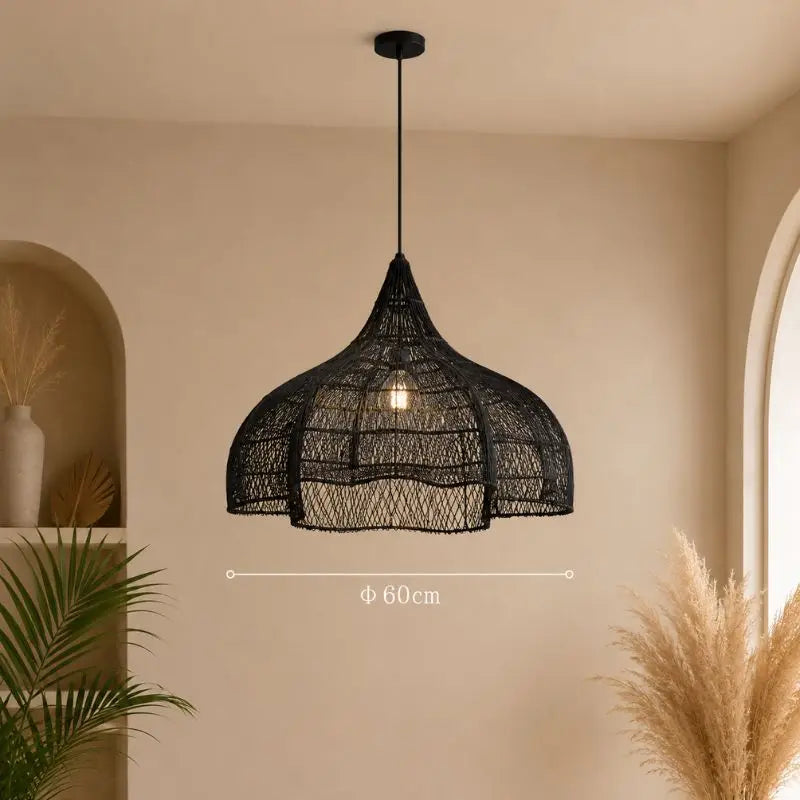 Suspension Rotin Forme Cloche - Noir - 60 cm