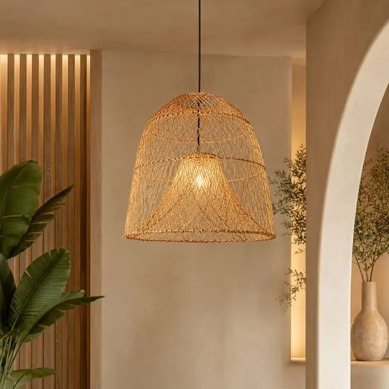 Suspension Rotin Forme Lanterne