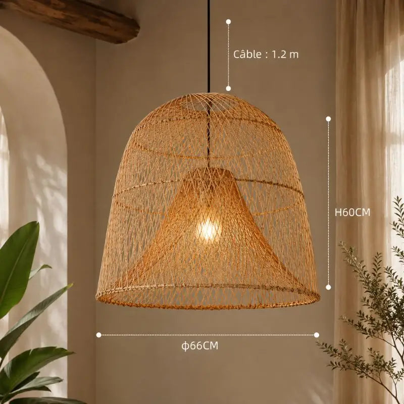 Suspension Rotin Forme Lanterne - 66 x 60 cm