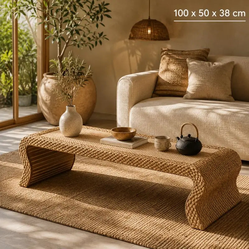 Table Basse à Thé en Rotin - 100 x 50 x 38 cm