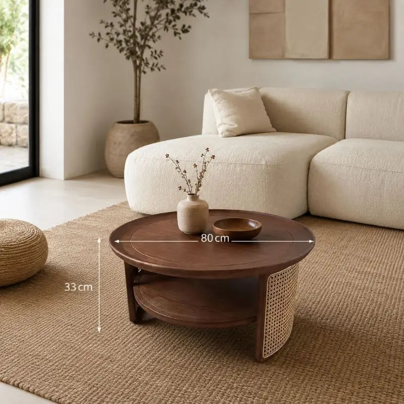 Table Basse de Salon en Rotin - Marron