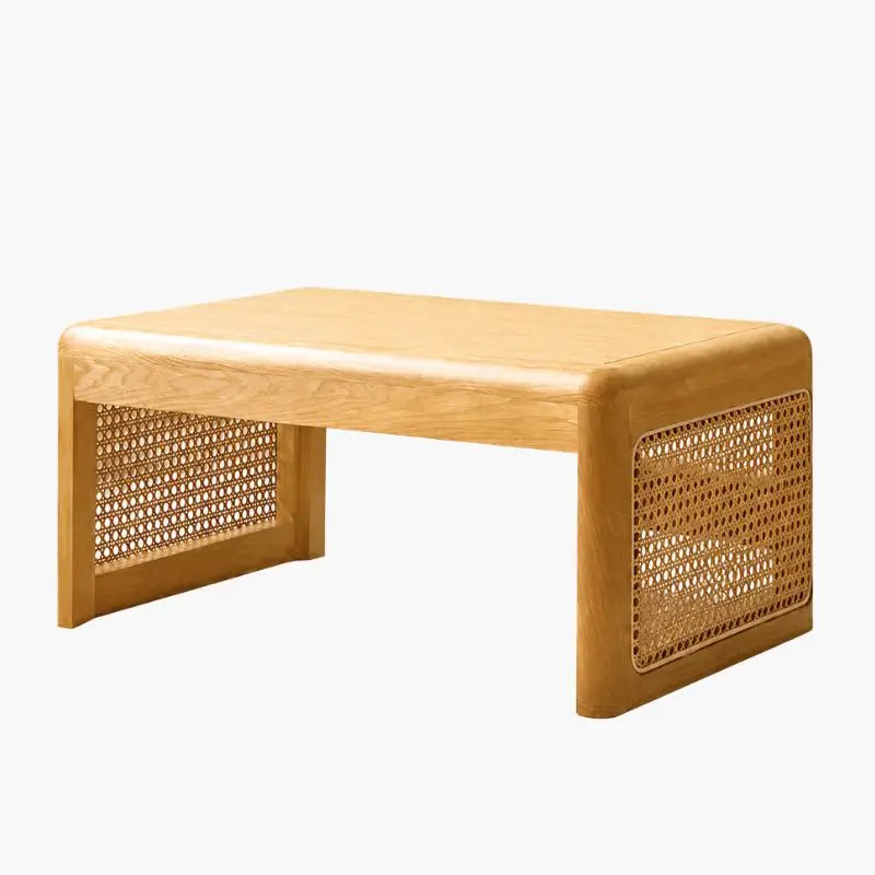 Table Basse en Bois et Rotin Japonaise
