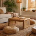 Table Basse en Bois et Rotin Japonaise