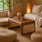 Table Basse en Bois et Rotin Japonaise