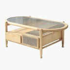 Table Basse en Rotin avec Tiroirs - Beige clair