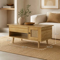 Table Basse en Rotin et Bois Clair - 103 x 46 x 46.5 cm