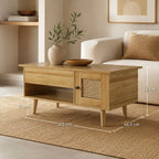 Table Basse en Rotin et Bois Clair - 103 x 46 x 46.5 cm