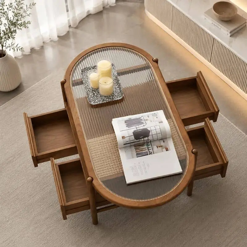 Table Basse en Rotin et Bois Massif