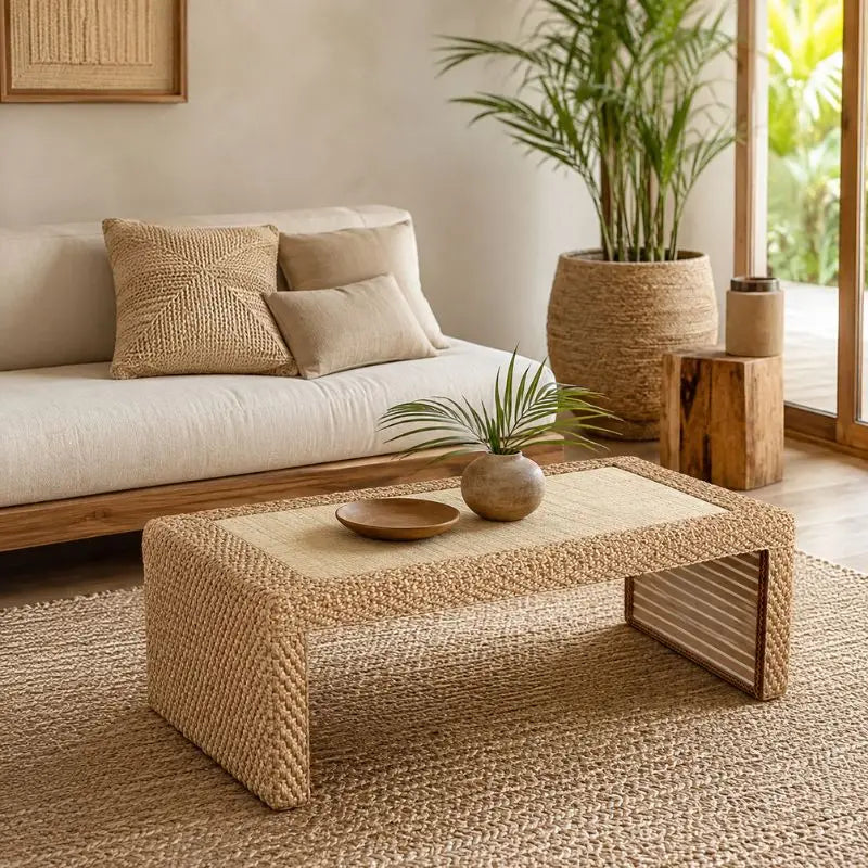 Table Basse en Rotin Japonaise - 100 x 50 x 38 cm