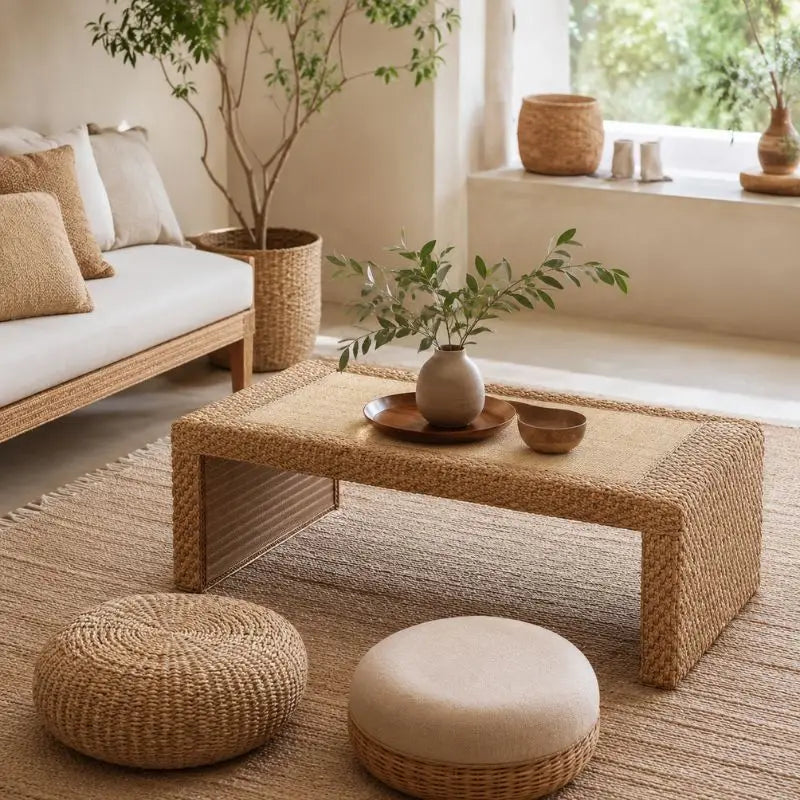 Table Basse en Rotin Japonaise - 100 x 50 x 38 cm