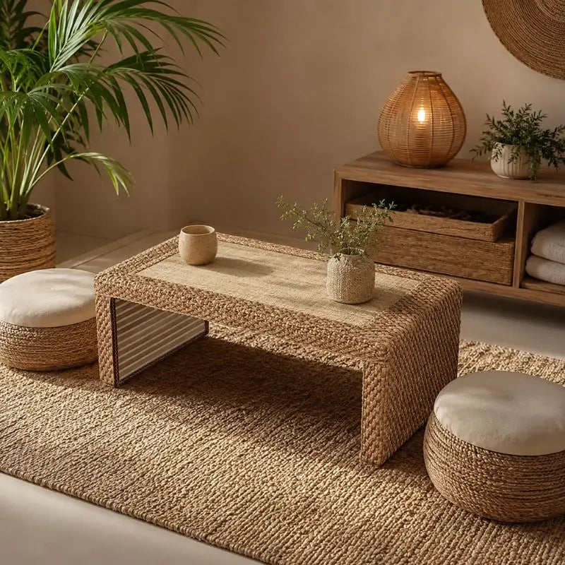 Table Basse en Rotin Japonaise - 100 x 50 x 38 cm