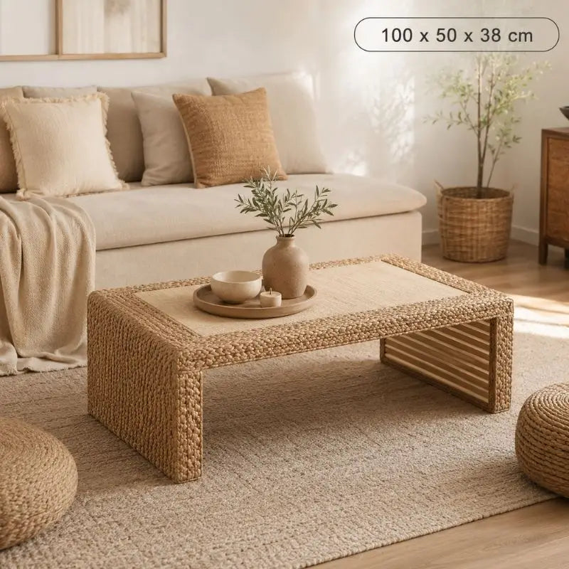 Table Basse en Rotin Japonaise - 100 x 50 x 38 cm